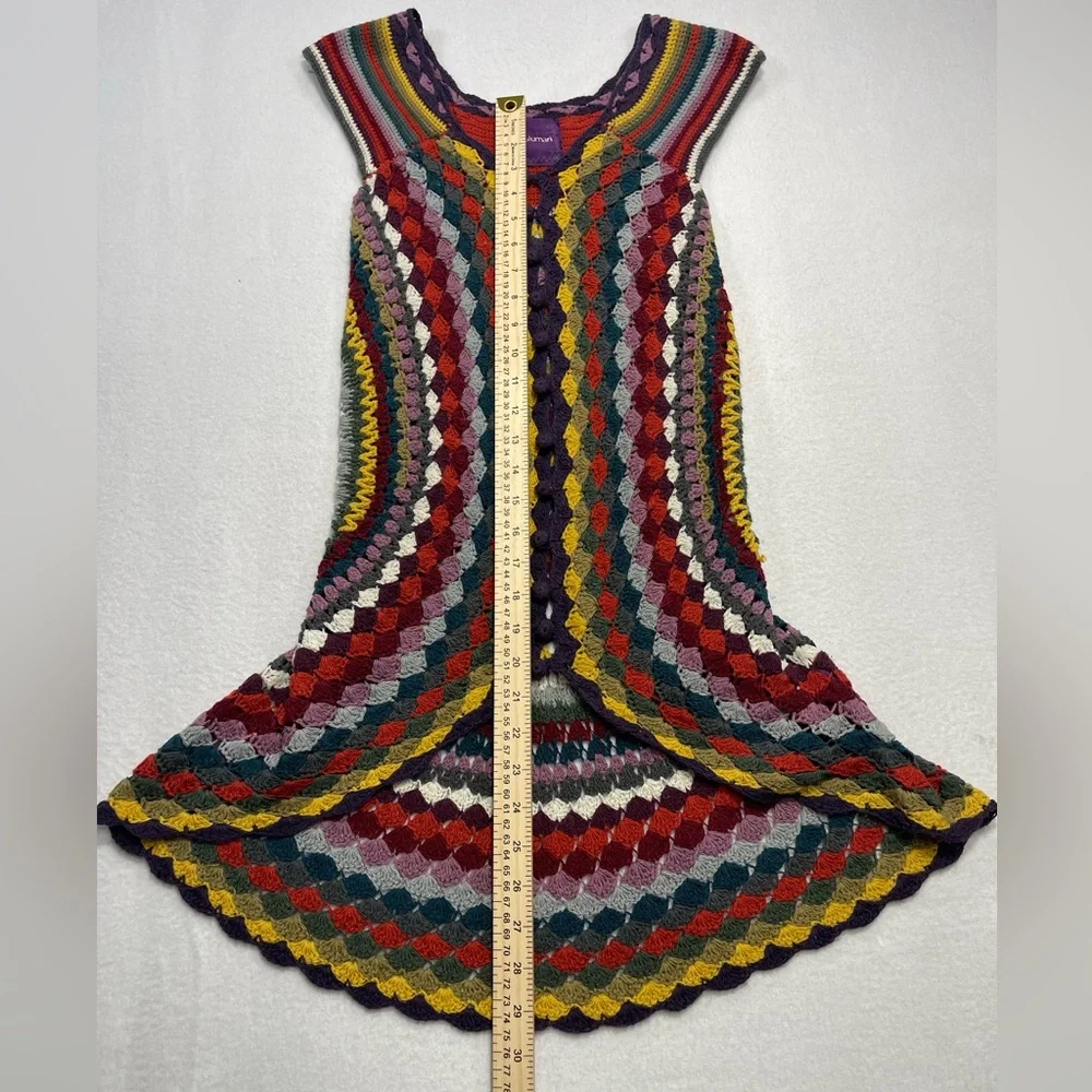 Lulumari Multicolor Crochet Vest Boho Festival Open Knit Tunic Hippie Small - Picture 5 of 5